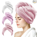 my novel things 3 Pack Hair Towel Wrap for Women, 25.4" x 9.8" Microfiber Towels, Super Absorbent Quick Dry with Button for Curly Hair Anti Frizz (Pink,White,Purple) Gift for Women Girls