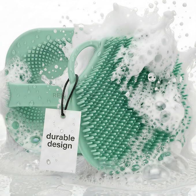 Silicone Body Scrubber for Shower - Exfoliating Body Brush with Non-Slip Grip - Durable Loofah Alternative - Soft Bristles for Gentle Cleansing, High Lather & Quick Drying, Green