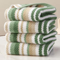 Green Hand Towels Set of 4, 16"x27" - 100% Cotton | Quick Dry | Soft | Absorbent | Lightweight, Striped Hand Towels for Bathroom & Guest, Luxury Towel Set for Showering, Sage and Beige Stripes