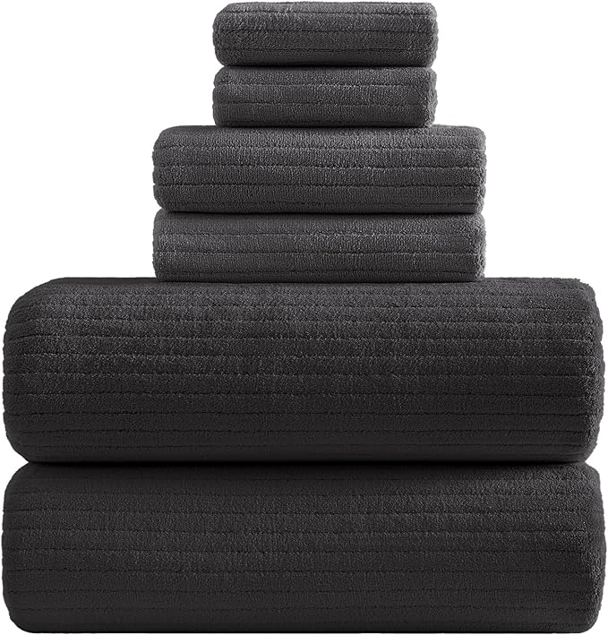 YTYC 39x78 Bath Sheets Extra Large Bath Towels Set for Adults Super Soft Absorbent Striped Microfiber Oversized Bathroom Towels - Charcoal Grey, 6 PCS