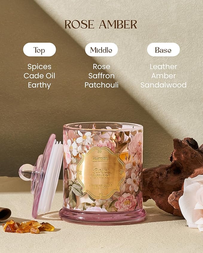 M&SENSE Rose Amber Floral Soy Candle, 2-Wick 12.7oz 75H Non-Toxic Organic Jar Candle, Romantic Aromatherapy, Perfect Present for Mom Her