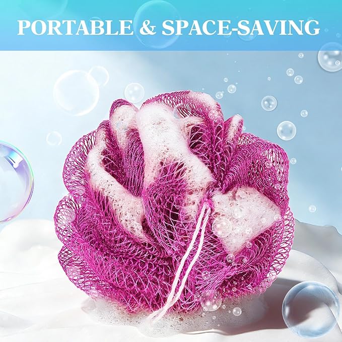 African Net Sponge Authentic Exfoliating Body Scrubber for Shower & Bath, Deep Cleansing Lather for Dead Skin Removal, Back Scrubber Gift for Women & Men（Purple）