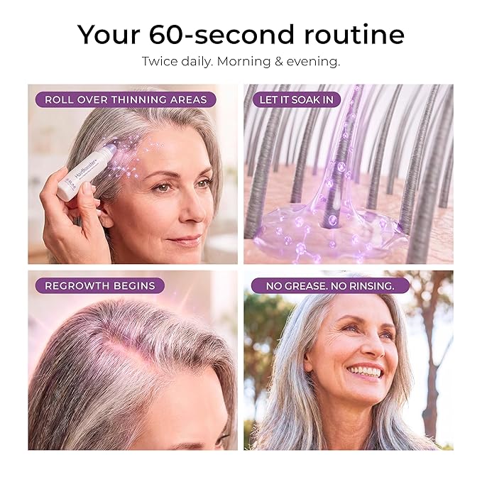 Rumi Cosmetiques HairBooster+ Hair Growth Serum for Mature Women - Peptide & Caffeine Formula for Thicker, Fuller Hair - Reduces Shedding & Boosts Density - Menopause & Hormone-Safe - Jade Roller