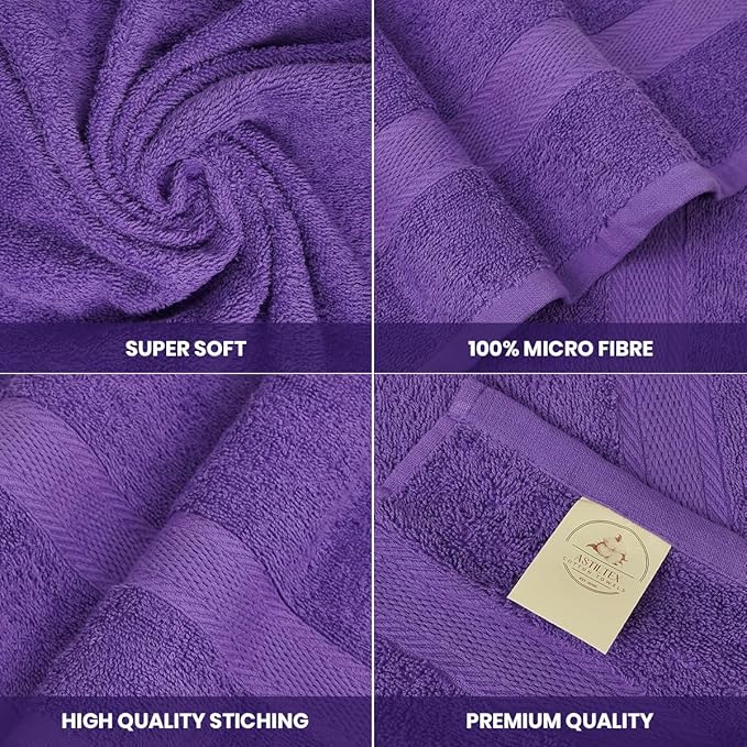 Large Bath Towels Bulk Set of 12 – 100% Cotton Terry – 24" x 50" – Quick Dry, Soft & Highly Absorbent – Purple Towels for Bathroom, Gym, Spa, Pool & Daily Use