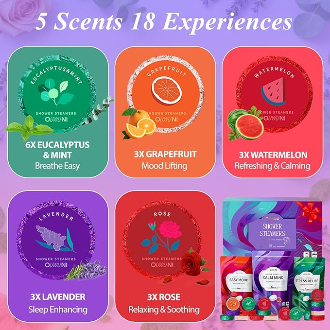 Shower Steamers Aromatherapy - 18 Pack Shower Bombs Natural Organic Essential Oils, Mothers Day Gifts for Mom Wife, Self Care Relaxation Gifts for Women Her Grandma