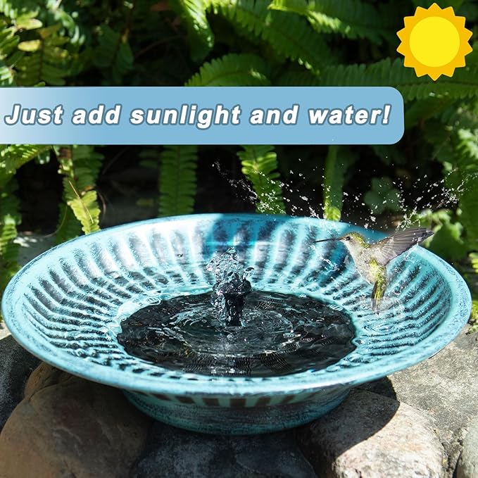 12.3" Solar Fountain Bird Bath for Outside, Metal Solar Bird Bath Fountains, Bird Bath Bubbler for Garden Patio Decor-Blue