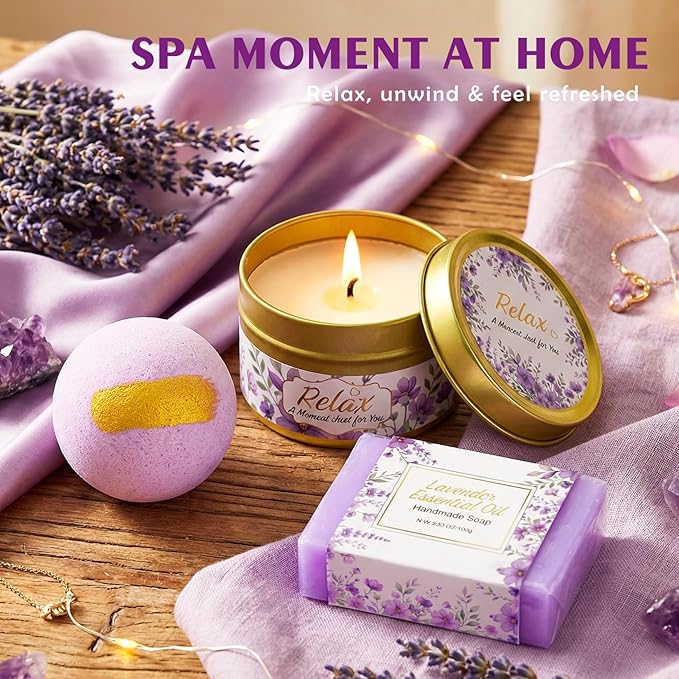 Birthday Gifts for Women,Mothers Day Gifts for Mom,Valentines Day Gift for Her,Self Care Spa Gift Basket with Blanket Candle Bath Bomb,Relaxing Spa Set,Get Well Package,for Mom Wife Sister Best Friend