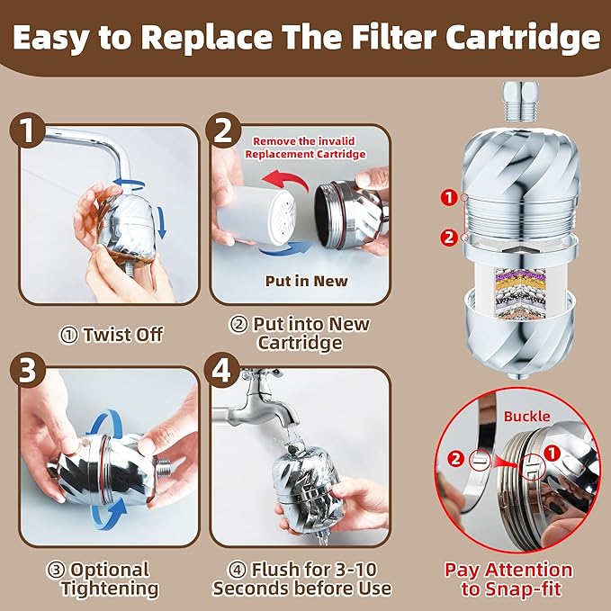 Shower Filter and 3 pcs Cartridge-99% Removal of Chlorine,Rust,Impurities -Softens Hard Water to More Clean - Smooth Skin, Hair Soft -High Output No Pressure Loss/NO Leaking,Easy Install and Replace