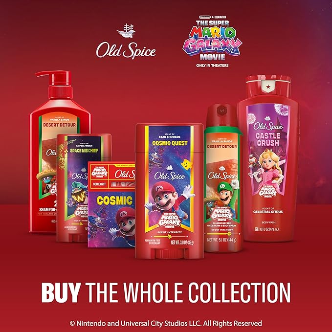 Old Spice Body & Face Wash for Men, x The Super Mario Galaxy Movie, 3X Defense, 24/7 Shower Fresh with Long Lasting Scent, Smell Super with Castle Crush, Celestial Citrus Scent, 24 oz