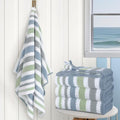Striped Bath Towels (4PC, 28"x52") - Quick Dry | Absorb | Lightweight | 500GSM | Soft, Cotton Polyester Blend Bath Towels, Decorative Bath Towel with Hanging Loops, Navy Grey Green Stripes + White