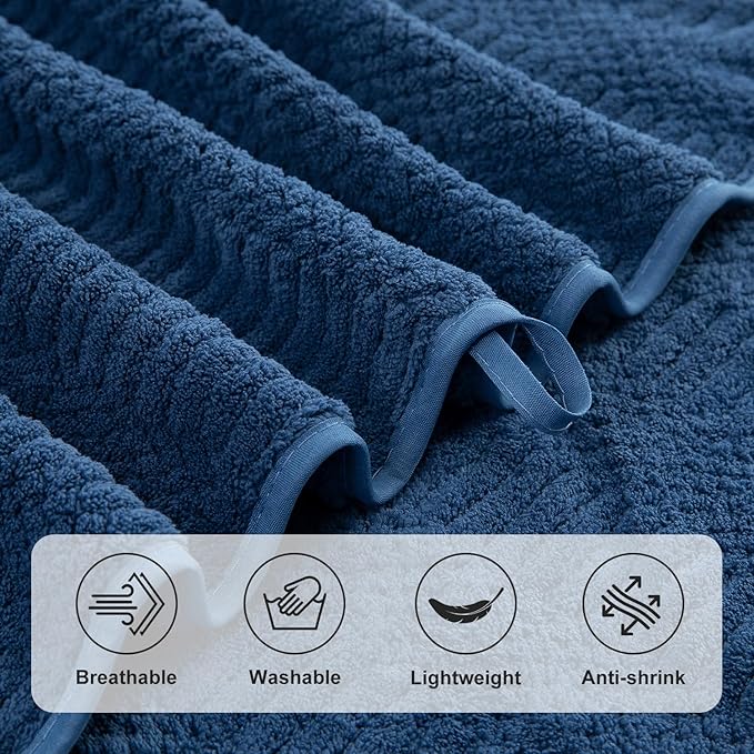 8 Piece Bath Towel Set-2 Oversized Bath Sheets(35"x70"),2 Hand Towels,4 Washcloths-Extra Large Microfiber Towel Sets,Less Lint Highly Absorbent & Quick Dry Bath Towels for Bathroom Gym Pool,Navy