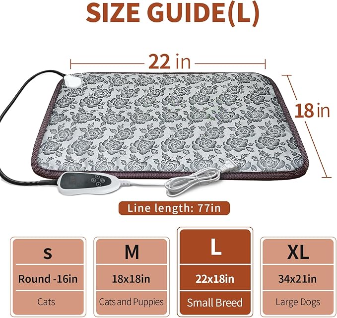 GOLOPET Pet Heating Pad 22x18 in with Smart Thermostat Switch and Power Line Protection Tube,Obtained MET and UL Dual Certification,Waterproof Cat Heating pad-Rose