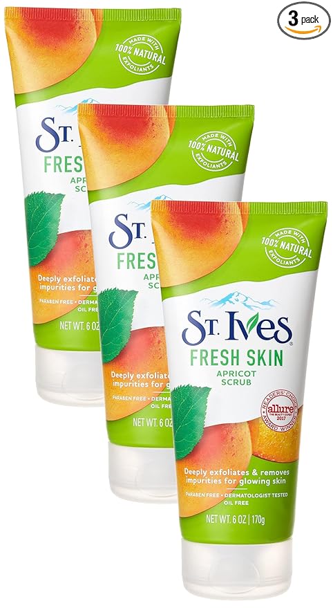 St. Ives Face Scrub Exfoliates | Apricot | For Smooth Glowing Skin | Dermatologist Tested | 6 oz Pack of 3