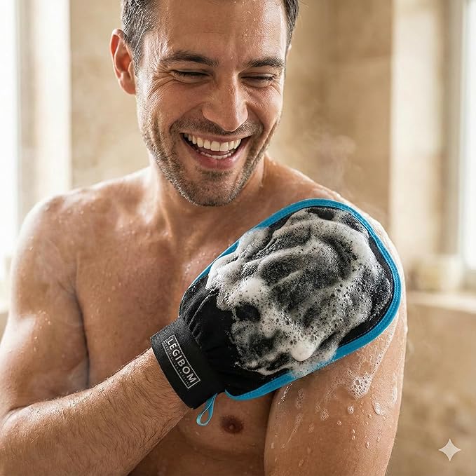 Korean Exfoliating Mitt & Body Scrub Glove – Deep Dead Skin Remover for Keratosis Pilaris & Self-Tan Removal – Smooth Skin Exfoliator for Shower, Women & Men 100% Viscose
