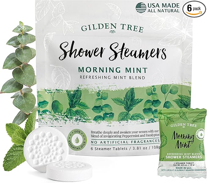 Gilden Tree Shower Steamers Aromatherapy Peppermint & Eucalyptus Essential Oils Sinus Relief, Birthday Gifts for Women Men Teens Adults, Made in USA (Morning Mint)