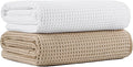 MICROFI New Microfiber Waffle Bath Towels, 2 Pieces, Oversized, Soft, Absorbent, Fast Drying, Lint Free 430 GSM (Beige+White)