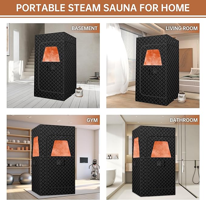 Springspa Portable Steam Sauna Box with 3L & 1500W±10%, Personal Sauna Tent with 9 Adjustable Heat Levels, Steam Sauna Full Body for Home, Foldable Chair, Extra Large Size 3' x 3' x 5.9'