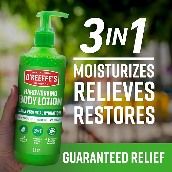 O'Keeffe's Hand and Body Lotion with Glycerin and Shea Butter - 12 oz Pump (1 Pack) - Daily Essential Hydration, Heals & Relieves Extremely Dry Skin