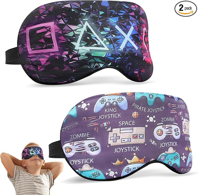 2 Pcs Boys Sleep Eye Mask, Guys Blackout Sleeping Silk Mask for Kids Adult Children's Travel Eye Mask Eye Cover Blindfold for Game (2 Pcs Game Mask - Style 5)