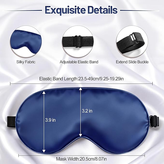 Silk Sleep Mask for Sleeping, Blackout Eye Mask with Adjustable Strap, Lightweight & Comfortable Blindfold for Women & Men, Includes Protective Laundry Bag for Eye Cover(Blue)