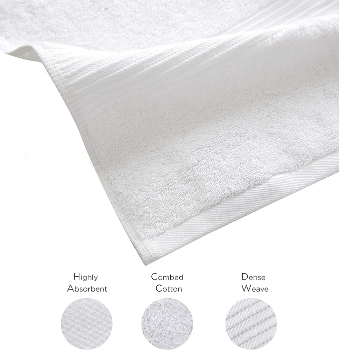 Luxury Oversized Bath Towels | 650 GSM, 34" x 56" | Hotel Quality, Soft & Highly Absorbent | Quick Dry, Thick, Combed Cotton Bathroom Towels | White - 4 Pack