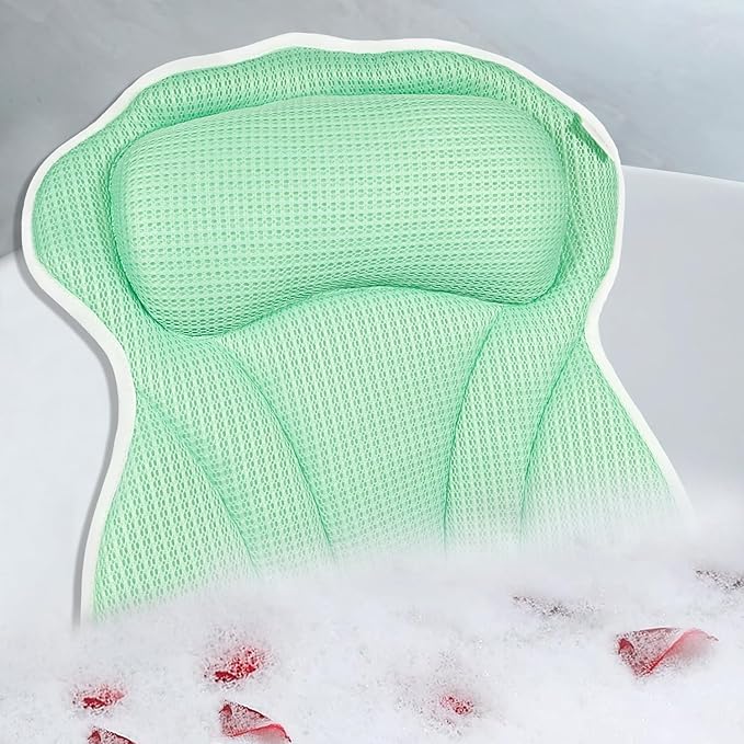 Bath Pillow, Bath Pillows for Tub Neck and Back Support, Bathtub Pillows for Head and Neck with 6 Strong Non-Slip Suction Cups, 4D Air Mesh, Bath Accessories Spa Gifts for Women(Green)