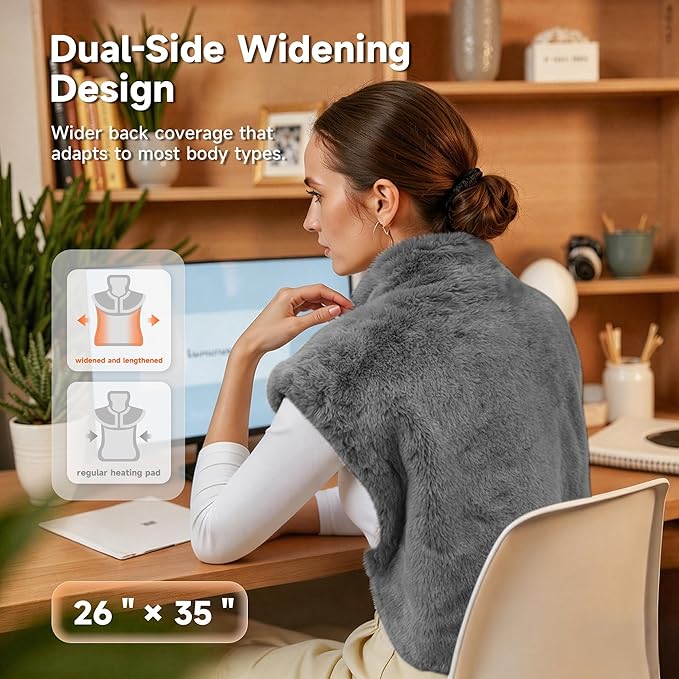 GOTCOZY Wareable Heating Pad for Back Pain Relief, 26"x35" Electric Heat Pad with Neck and Shoulder，6 Heat Settings & 1-3H Auto Shut Off, Machine Washable, Gifts for Women, Men, Mom, Dad (Gray)