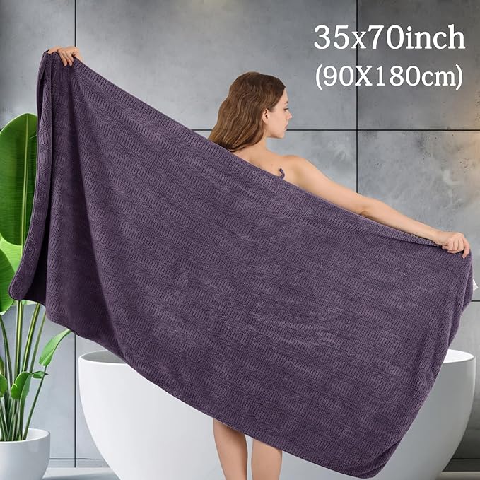 Ycosy 4 Pack Extra Large Microfiber Bath Towels Set,35x70 inches,600GSM,Less Lint Highly Absorbent Super Soft & Quick Dry,Oversized Bath Towels,Perfect for Bathroom Gym Pool,Dark Purple