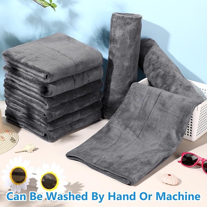 SmoothNovelty 16 Pack Microfiber Bath Towels Bulk 27'' x 60'' Oversized Beach Towel Highly Absorbent Extra Large Soft Drying for Shower Pool Salon Sauna Bathroom Gym Party (Simple,Dark Gray)