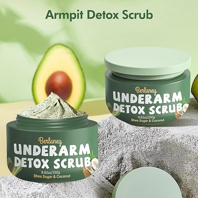 Armpit Detox and Scrub with Shea Butter and Coconut 8.82oz-Exfoliating Scrub with Natural Ingredients for Removing Odor, Deep Cleansing and Exfoliating, also for Legs, Knee, Feet, Hands and Body