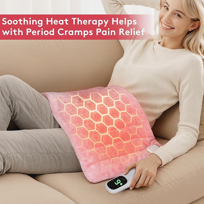 UTK XL Heating Pad for Back, Electric Heat Pad for Period Cramps Pain Relief, Soft Thicken Flannel Fabric Machine Washable, Birthday Gifts for Women Mom, 6 Heat Settings & Auto-Off, 12" x 24"(Pink)