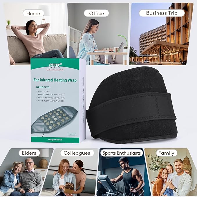 UTK Far Infrared Heating Pad for Back Pain Relief, Hot Enough, Gift for Women Men, Heating Pads for Lower Back, 16 Timers Auto-Off, 20 Natural Jade, 35-55" Adjustable Size