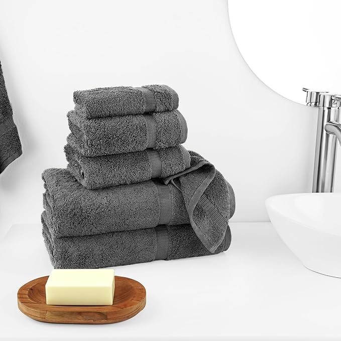 Chakir Turkish Linens |Hotel & Spa Quality 100% Cotton Premium Turkish Towels | Soft & Absorbent (Dark Gray, 6-Piece Towel Sets)