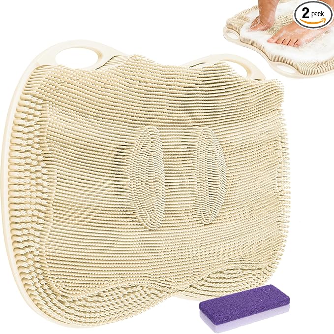 Foot Scrubber Mat in Shower Large for Back Floor Wall Bathtub & Pumice Stone 2 Pack- Foot Spa Bath Feet Scrub Dead Skin Callus Remover Exfoliating Massage Brush Improve Foot Appearance Beige
