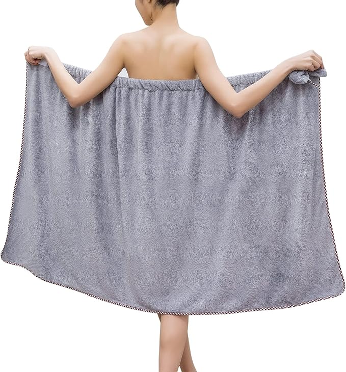 GOSCHE Towel Wrap for Women, Adjustable Shower Wrap Towel with Home Hotel Bath Towel Nightgown for Sauna Beach Pool Gym Travel - Gray XL