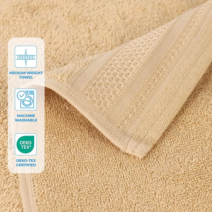 Superior Honeycomb Cotton Medium Weight Towels, for Guest Bath, Master Bathroom, Shower, Kitchen, Quick Dry, Adults, Home Essentials, Textured Waffle Border, Towel Set, Hand Towels, Set of 6, Gold