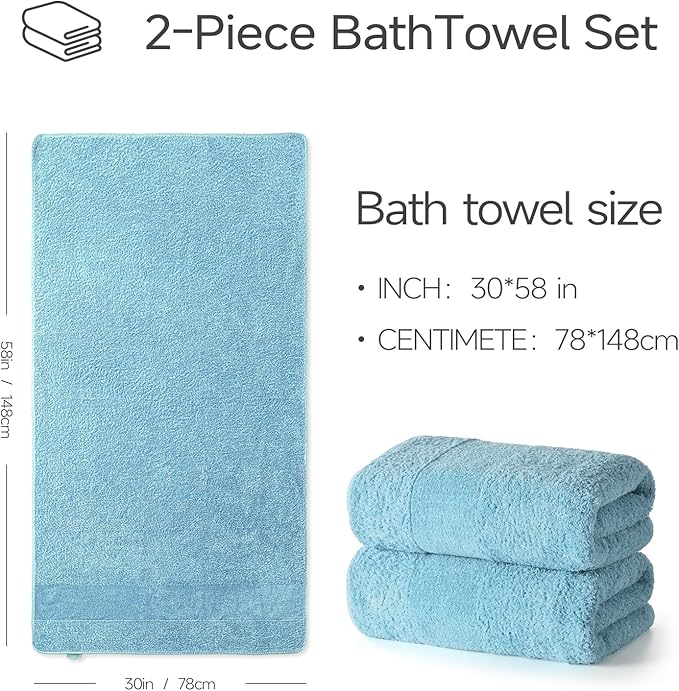 REDKISS Towels 2 Pack Luxury Extra Large Bath Towels Set 30 x 58 Inches – 100% Cotton, Ultra Soft Highly Absorbent & Quick Dry Towels for Bathroom, Gym, Hotel, Spa, Mist Blue