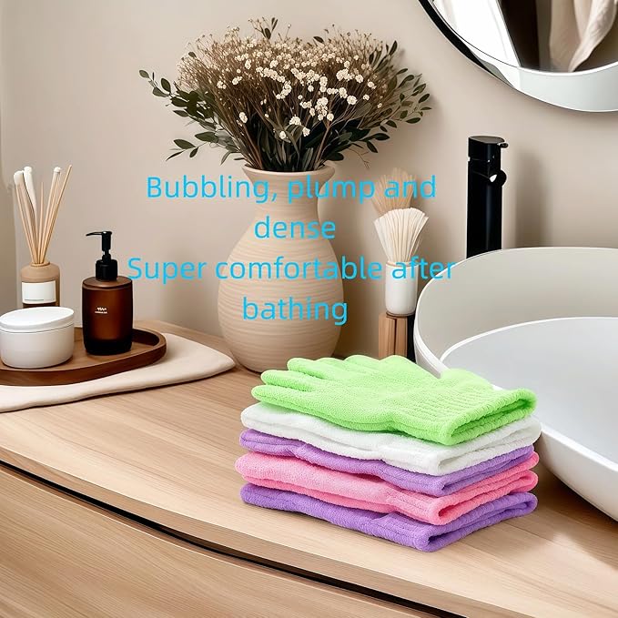 4 Pairs Exfoliating Bath Gloves, Nylon Double Sided Exfoliating Gloves for Beauty, Spa, Massage, Skin Shower, Body Scrubber Bathing Accessories