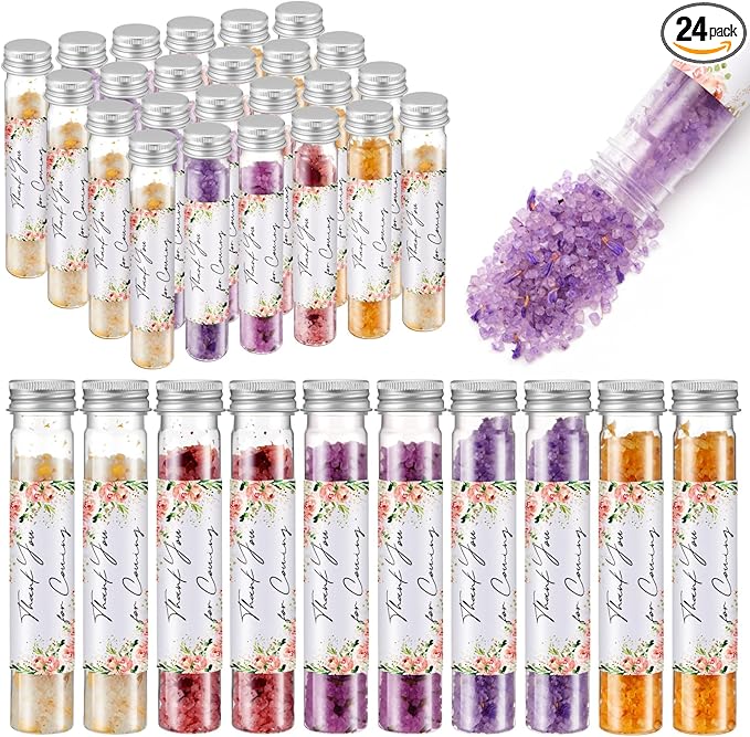 24 Pcs Aromatherapy Bath Salts Test Tube Bath Salts for Women Relaxing Spa Gifts Set for Wedding Christmas Birthday Baptism Party Favors (Floral)