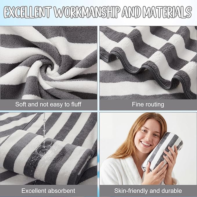 SmoothNovelty 16 Pack Microfiber Bath Towels Bulk 27'' x 60'' Oversized Size Bath Towel Highly Absorbent Extra Large Soft Drying for Beach Shower Summer Salon Sport Gym Party (Stripe,Dark Grey)