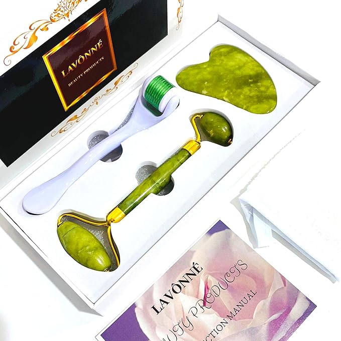100% Authentic Jade Roller and Gua Sha Set for face I Derma Roller I Facial Tools I Real Guasha I Premium Quality I Mother's Day Gift for wife