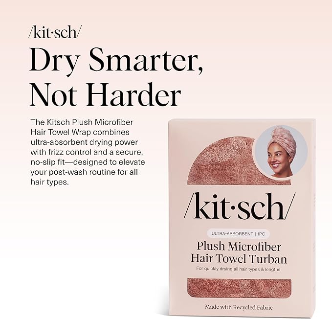 Kitsch Plush Microfiber Hair Towel Wrap for Women – Ultra Absorbent Microfiber Bath Towels for Wet, Curly, Long or Short Hair – Anti-Frizz Hair Wrap, Great Hair Care Gifts for Women