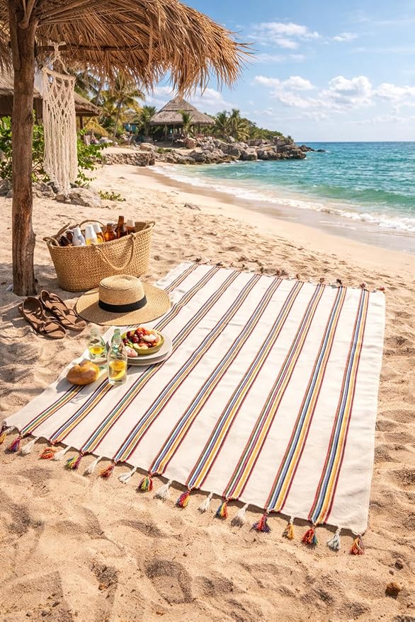 Morrocan Beach Towel | Cotton Blanket Throws, Easy to Carry, Sand Free, Absorbent, Quick Dry, Turkish Towels for Travel Camping Bath Sauna Beach Gym Fitness Pool Yoga SPA by Lahammam, Carnaval 4 Pack