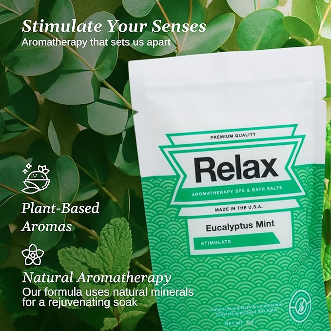 Relax Spa & Bath Aromatherapy Bath Salts Variety Pack for Hot Tub, Bath, or Spa, Infused with Magnesium, Bath Salt for Soaking, Four 4oz Sample Bags