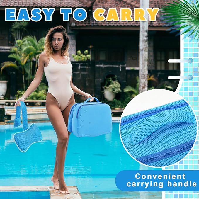 Yerliker 2 Pcs Foldable Hot Tub Booster Seat for Adults Adjustable 2 Heights up to 6.3" with Bath Pillow Weighted Spa Cushion Mesh Inflatable Hot Tub Seat Accessories for Spa Bathtub Pool