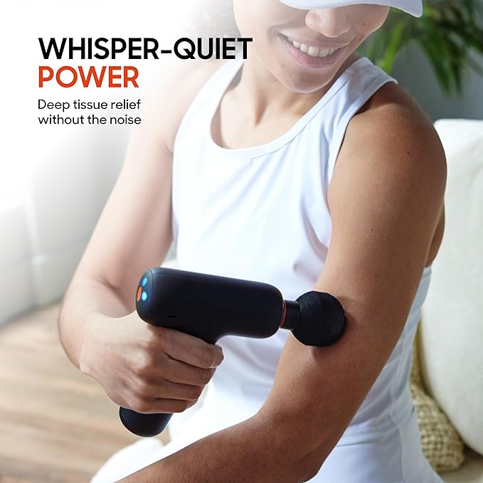 Sharper Image PowerBoost Core Mini Massage Gun [2026 Version] Deep Tissue Percussion Massager with 6 Speeds for Back & Full Body Muscle Pain Relief, Portable with 4 Attachments & Carry Pouch