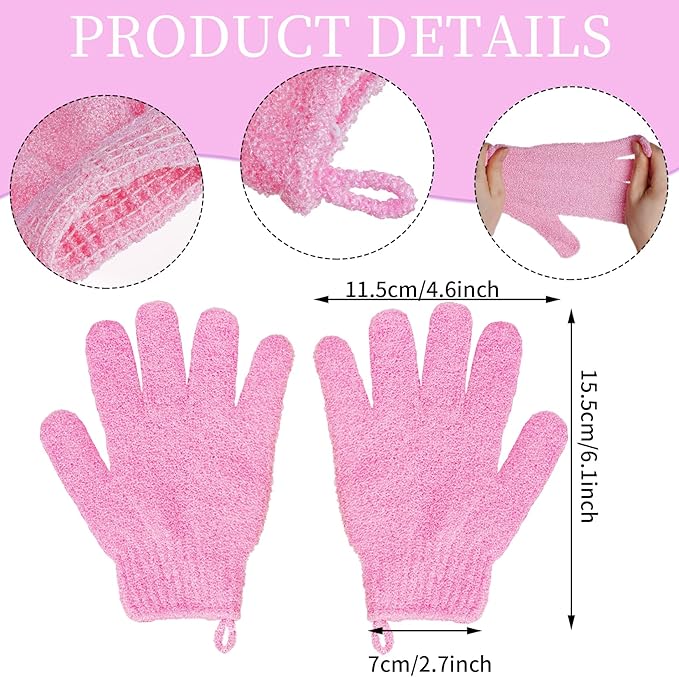 4 Pairs Bath Exfoliating Gloves Scrub, Double Sided Bath Mitts Scrubs for Shower, Exfoliating Shower Mitt Body Scrubber Glove, Bathing Accessories for Bath, Spa, Massage（Yellow, Red, Pink, Light Blue）