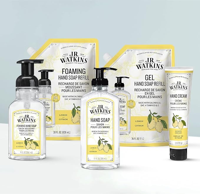 J.R. Watkins Natural Moisturizing Hand Cream, Hydrating Hand Moisturizer with Shea Butter, Cocoa Butter, and Avocado Oil, Cruelty Free, 3.3oz, Lemon Cream, 3 Pack