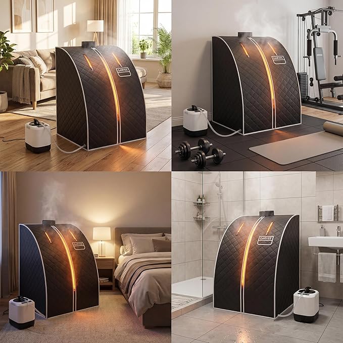 Garvee Sauna Box,Portable Steam Sauna Tent for Home,Personal Sauna Room with 1000W Steamer，Sauna Spa for Relaxation at Home, 60 Minute Timer Chair Included (Grey