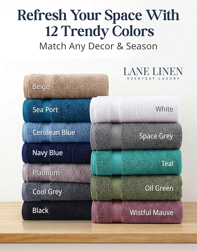 LANE LINEN Luxury 24 PCs Bath Towels Set - 100% Ring Spun Cotton Towels for Bathroom - Quick Dry, Soft & Absorbent, Perfect for Kids, Guest & Everyday Use - Oeko Tex Certified -Space Grey